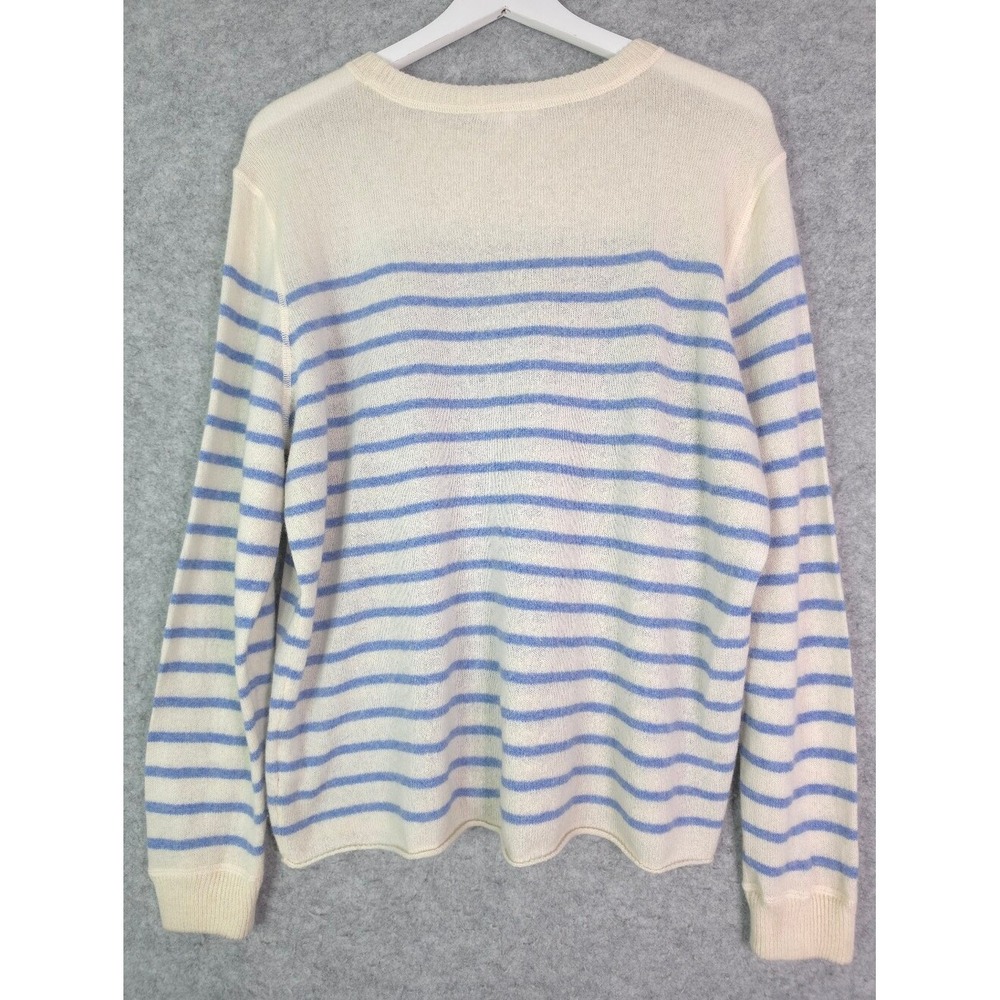 Reformation‎ Cashmere Boyfriend Ivory With Parisian Blue Stripe Crewneck Sweater - Picture 4 of 10